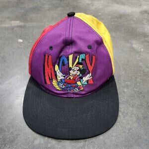 Vintage 90's Mickey Unlimited Color Block Hat Baseball Cap Snapback Adjustable